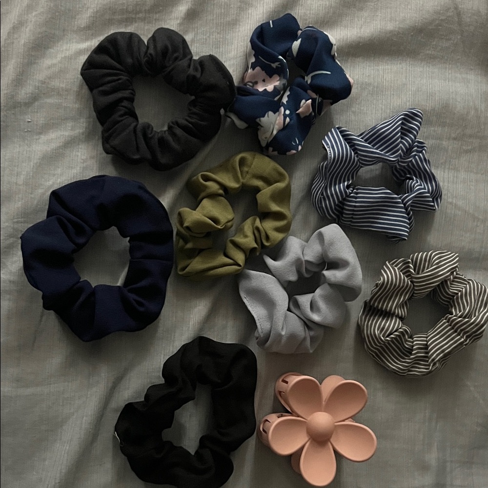 Assorted Hair Scrunchies and Flower Clip